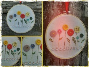 hoop art button flowers